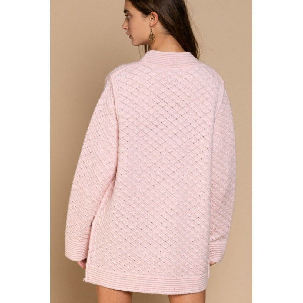 POL Clothing Women's Baby Pink Luxe Open Cardigan Sweater with Buttons YST174 - Picture 8 of 12